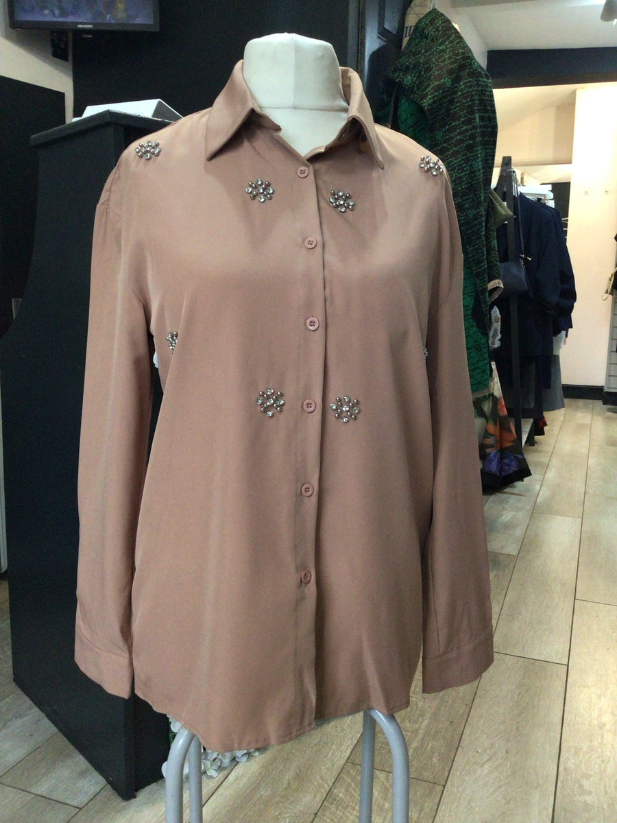 Front Button Blouse with Diamanté Detail