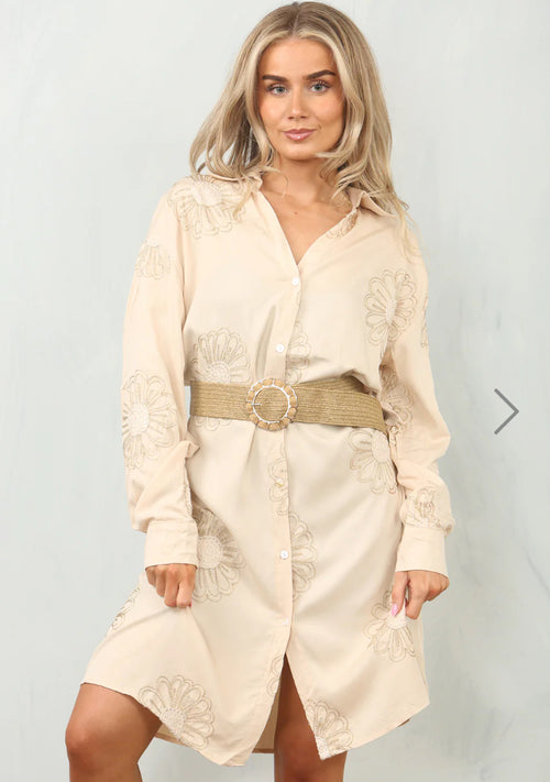 Flower belted shirt dress