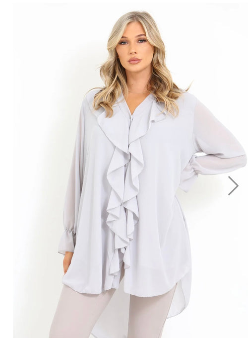 Silver grey oversize ruffle blouse