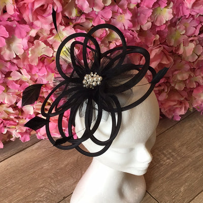 Black fascinator headband with pearls