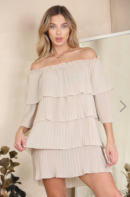 Pleated layered off shoulder blouse