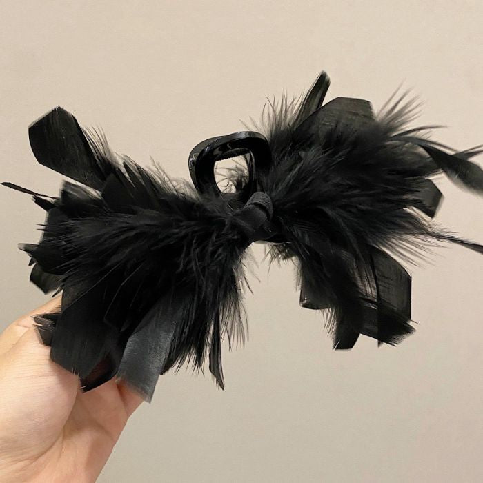 Ostrich Feathers hair claw with silk ribbon detail in Black Si Si s