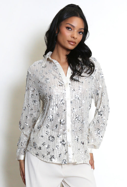 Cream sequin sparkle blouse