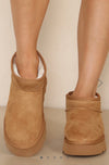 ANKLE LENGTH FAUX FUR LINING BOOTS IN CHESTNUT FAUX SUEDE