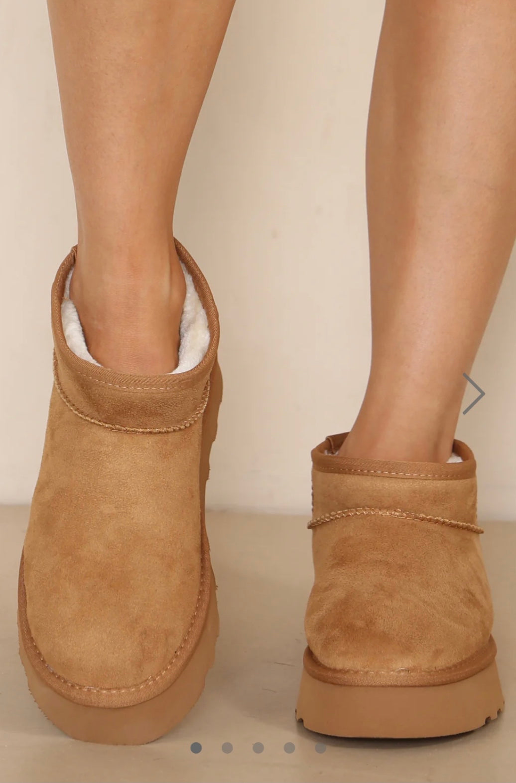 ANKLE LENGTH FAUX FUR LINING BOOTS IN CHESTNUT FAUX SUEDE