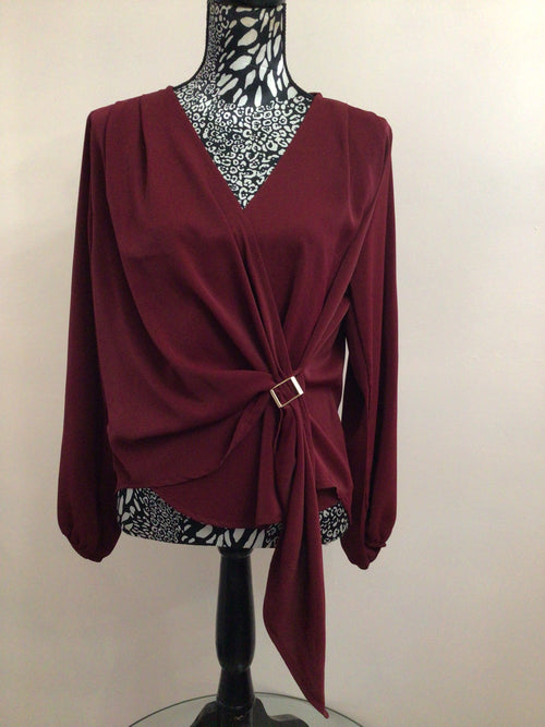 Burgandy Cross Tie Blouse