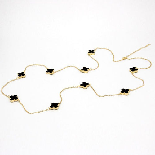 Four petals delicate long necklace in Black