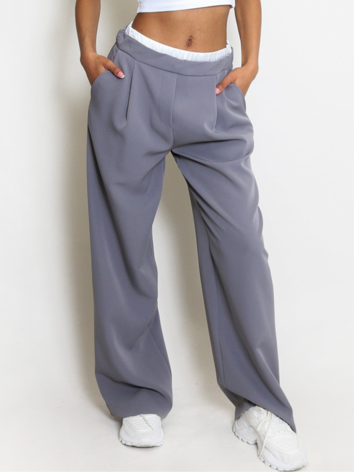 Extra wide leg trousers grey