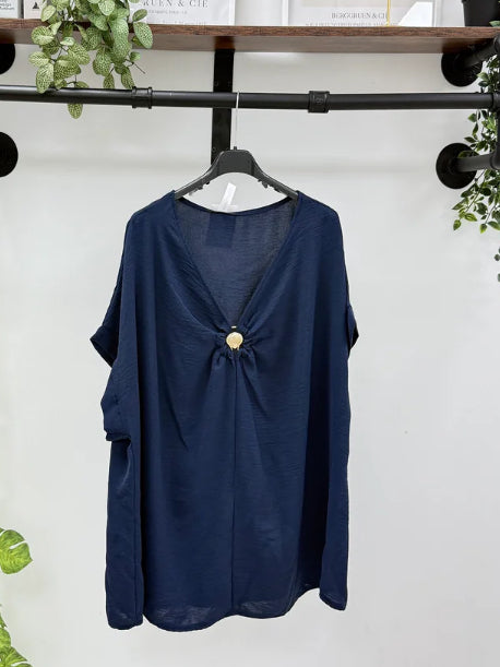 Navy chiffon top shell detail