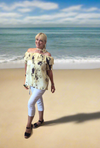 Crepe off the shoulder top with neck tie