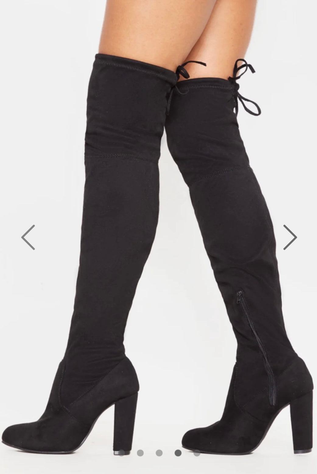 Black Suede Over The Knee High Chunky Heeled Boots.