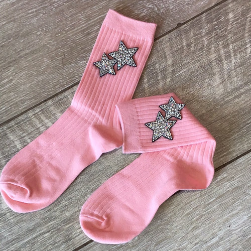 Pink ribbed star socks