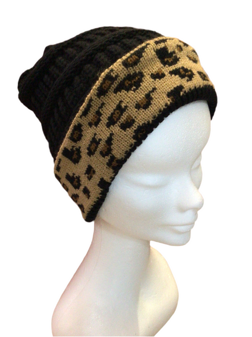 Leopard print wool hat