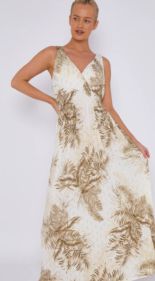 Leaf print maxi dress
