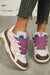 ROSE RED RIBBON DETAIL LACE UP CHUNKY FLAT TRAINERS , shoes