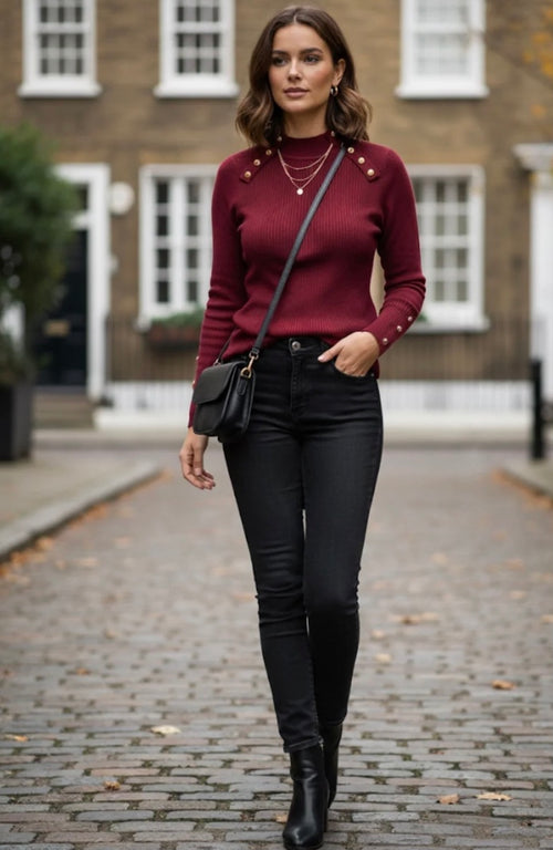 Gold Button Ribbed Jumper