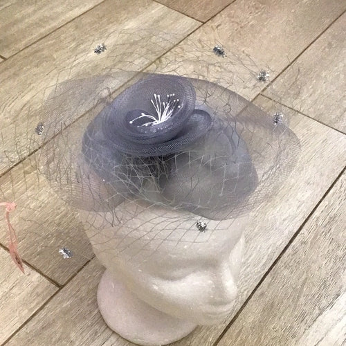 Grey pill box fascinator