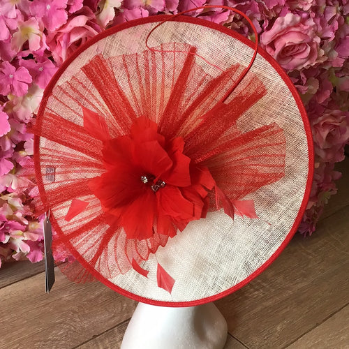 Red fascinator with diamanté detail