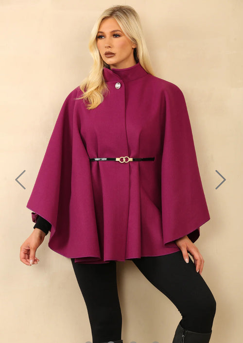 Burgundy belted cape