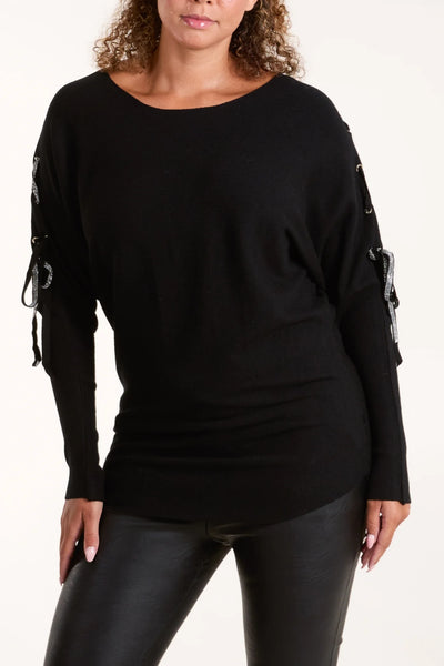 Diamanté tie sleeve jumper