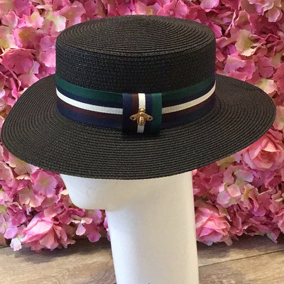 Black boater hat