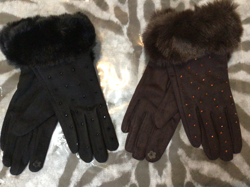 Diamanté Faux Fur lined gloved