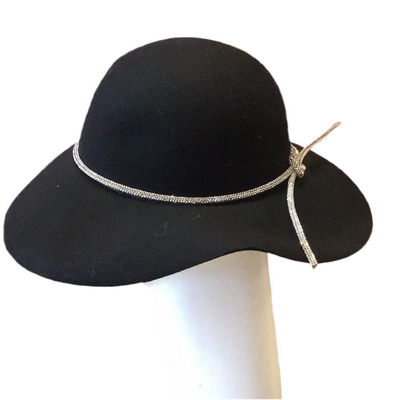 Black felt hat with diamanté rope detail