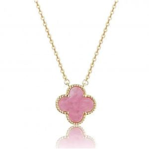 Four petals single clover necklace in Pink