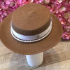 Brown boater hat