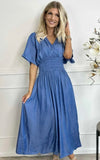 Denim Gathered Maxi Dress
