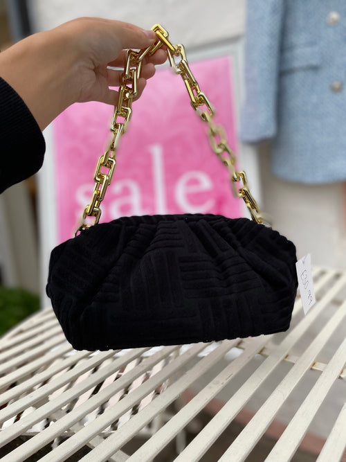 Black velvet  Clutch Bag with Chain