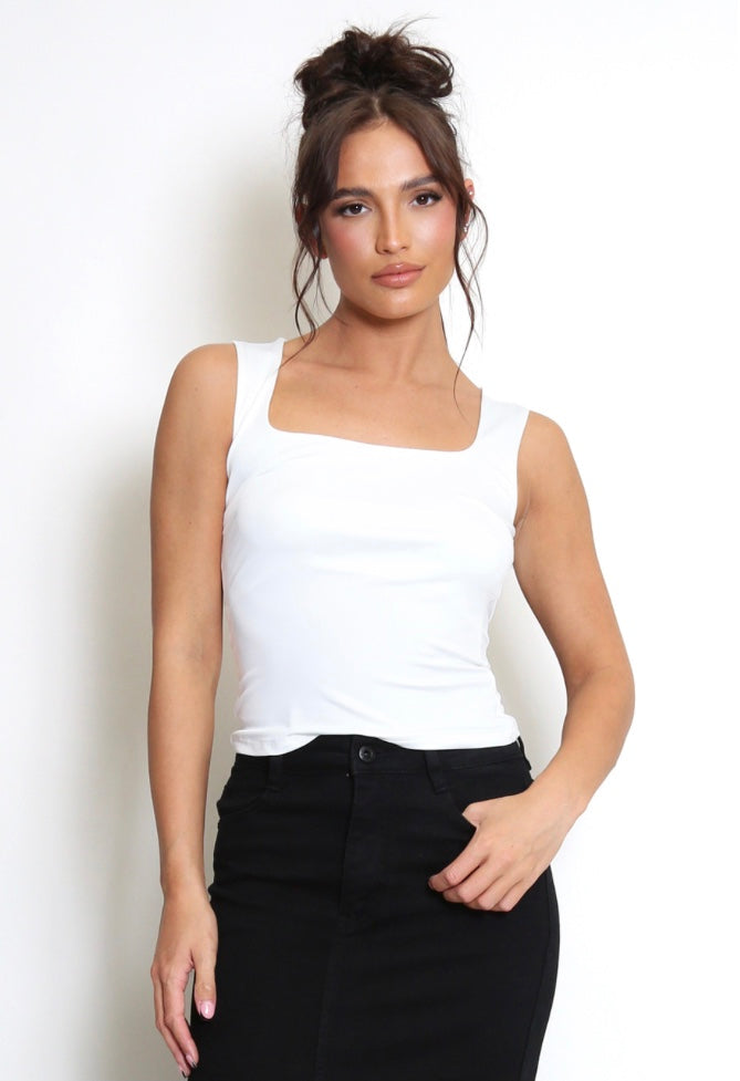 Square neck sleeveless top - White