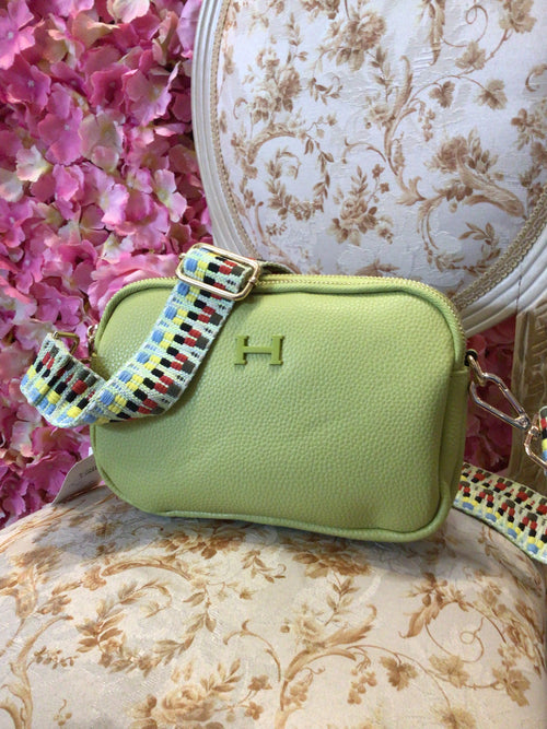 H inspired - across the body bag with detachable strap- Lime