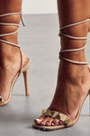 Nude Stiletto High Heels with Studded Strap & Lace Up Detail