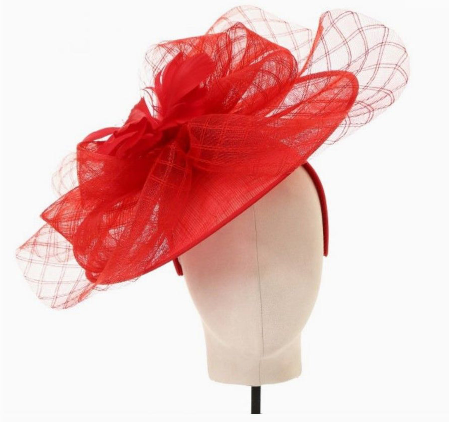 Large red fascinator
