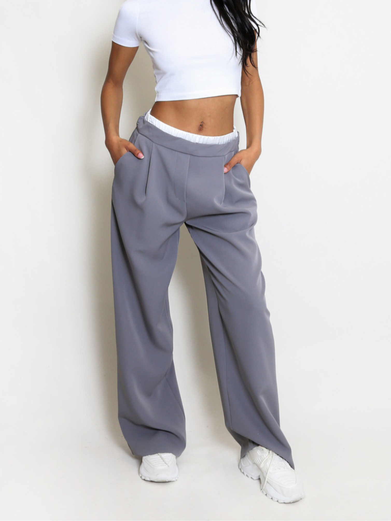 Extra wide leg trousers grey