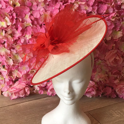 Red fascinator with diamanté detail