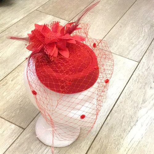 Red pill box fascinator