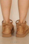 ANKLE LENGTH FAUX FUR LINING BOOTS IN CHESTNUT FAUX SUEDE