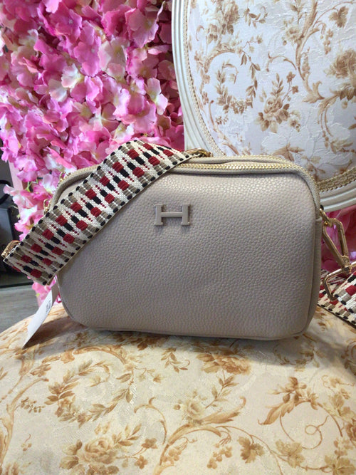 New 2 strap across body bag beige with H detail