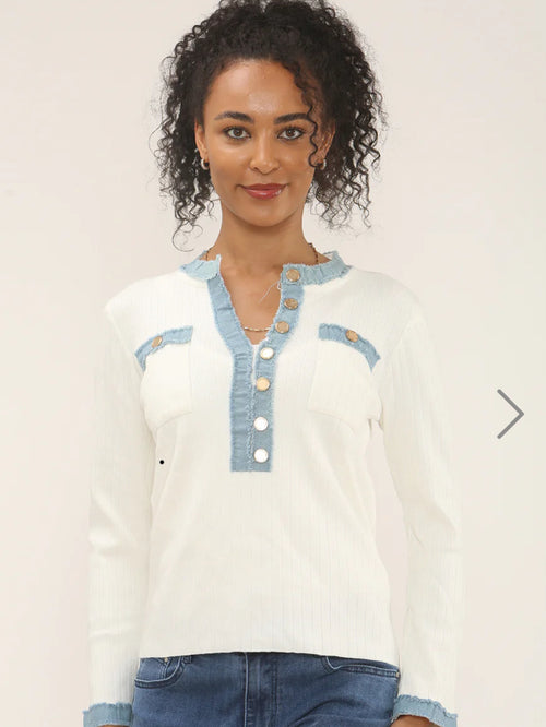 Denim trim jumper