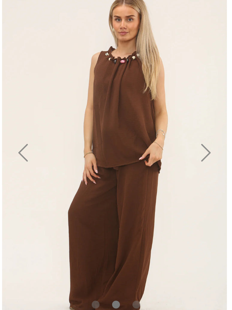 2 piece Co ord trouser set brown