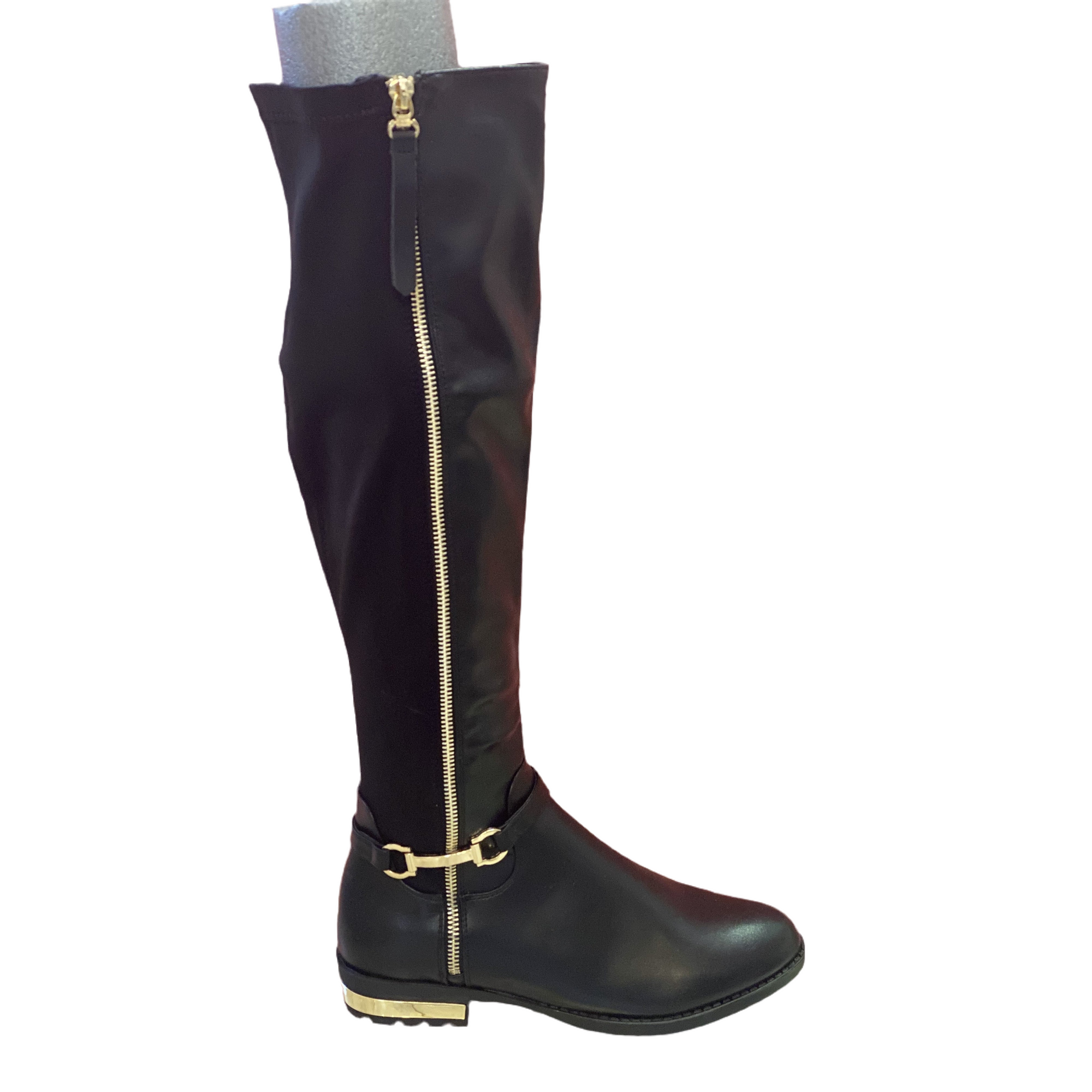 Black gold detail knee high low boots Si Si s