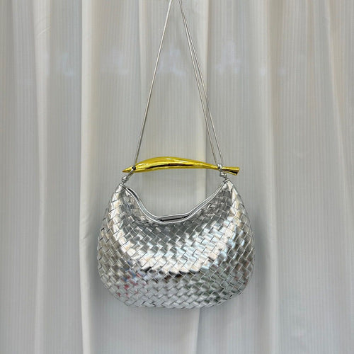 Silver woven tote bag inspired