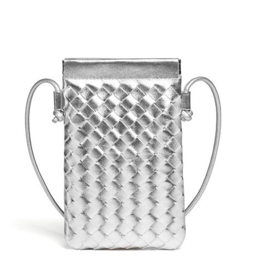 Silver weave cross body bag