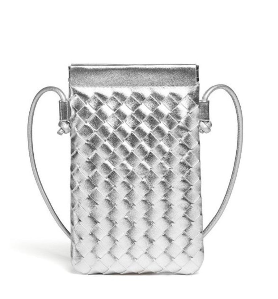 Silver weave cross body bag