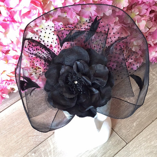 Black fascinator with rose detail