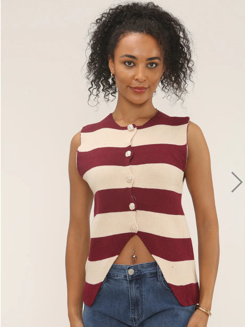 Knitted  brown and cream strip waistcoat
