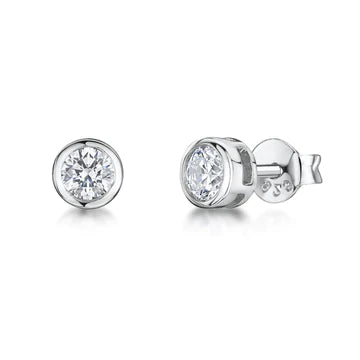 Jools Sterling Silver Small Stud Rub Set Round Cubic Zirconia Earrings