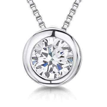 Jools   Sterling Silver Sterling Silver Solitaire Circle Pendant Set with A One Carat Round Cubic Zirconia Stone In A Rub Over Setting